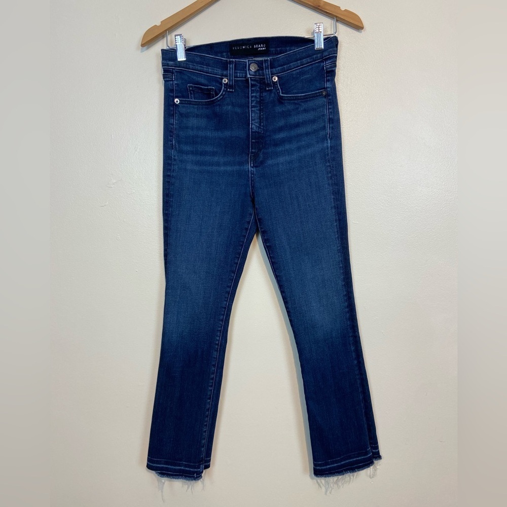 Veronica Beard Dark Blue Cropped Wide-Leg Jeans - Picture 2 of 8